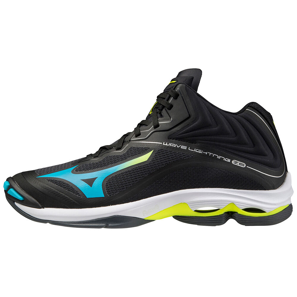 Sapatilhas Voleibol Mizuno Wave Lightning Z6 Mid - Homem - Pretas/Azuis Turquesa/Amarelas - IVMPY871